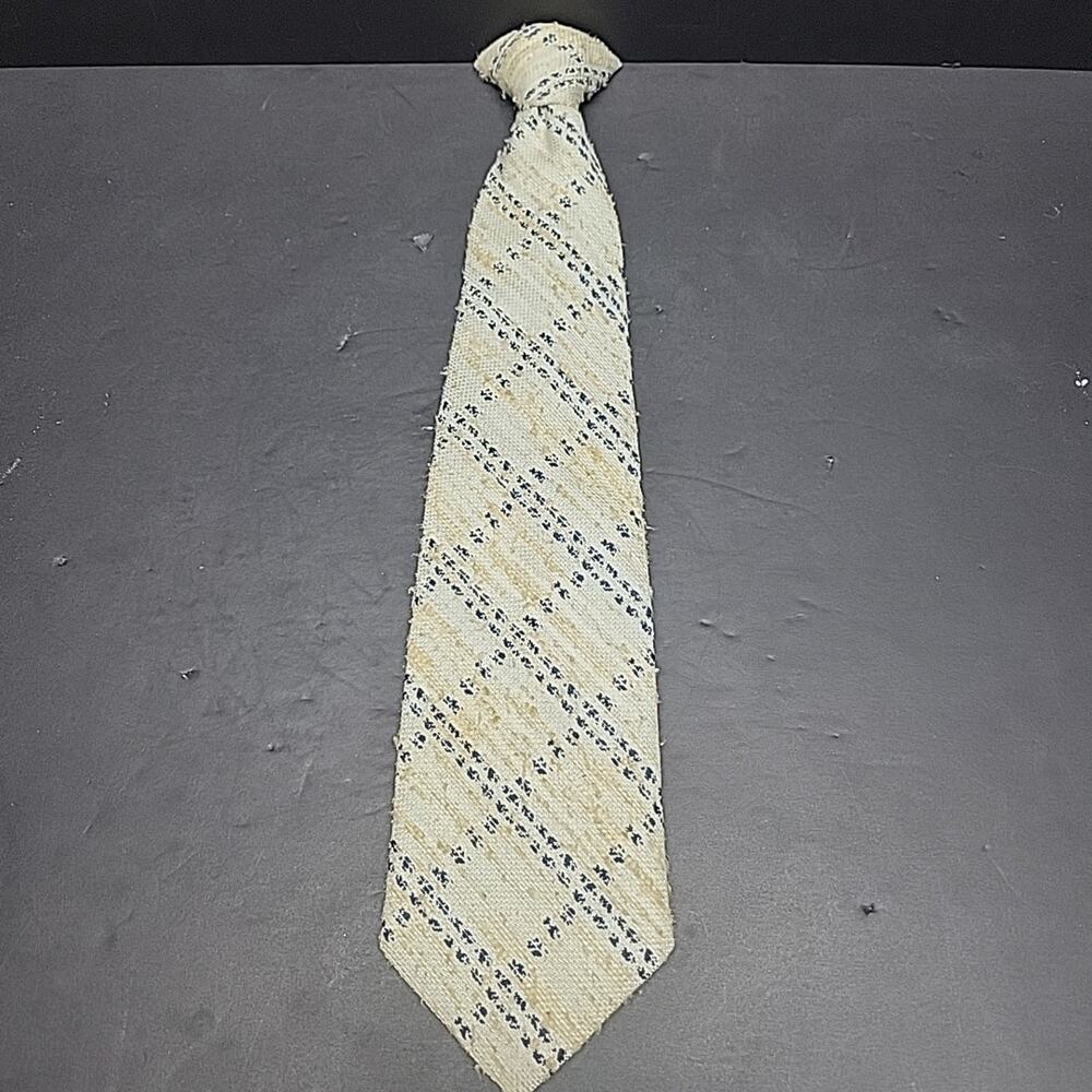 Sears The Men's Store White Blue Cream Checker Clip On Tie Snapper Retro Ugly